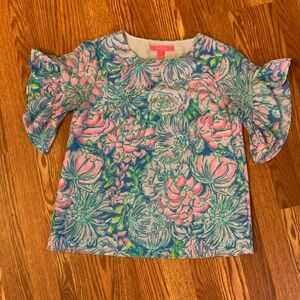 Lilly Pulitzer Floral Blouse in Pink and Blue
